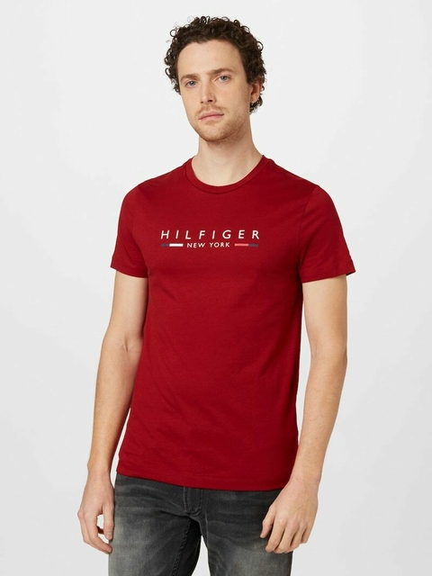 CAMISETA T-SHIRT NEW YORK VERMELHO VINHO TOMMY HILFIGER MASCULINA