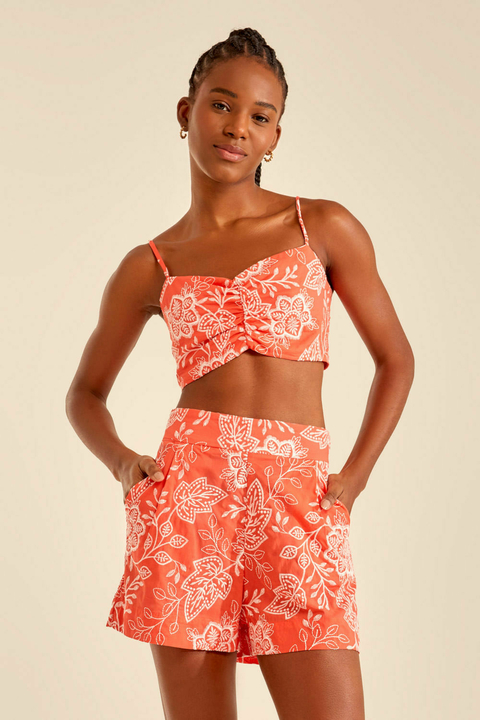 SHORT VOIL BORDADO VERMELHO TROPICAL FEMININO OH BOY!