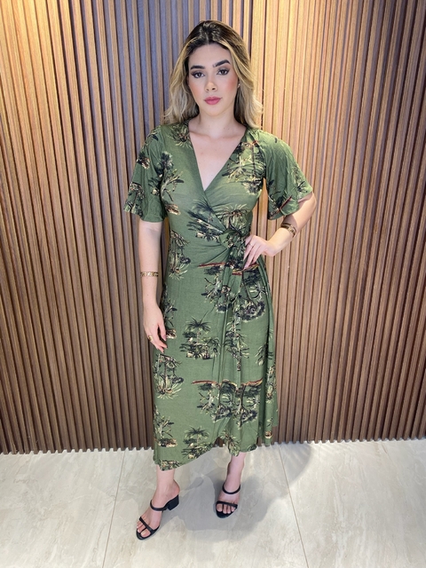 VESTIDO MIDI ESTAMPADO EM MALHA TRANSPASSADO LEZ A LEZ FEMININA