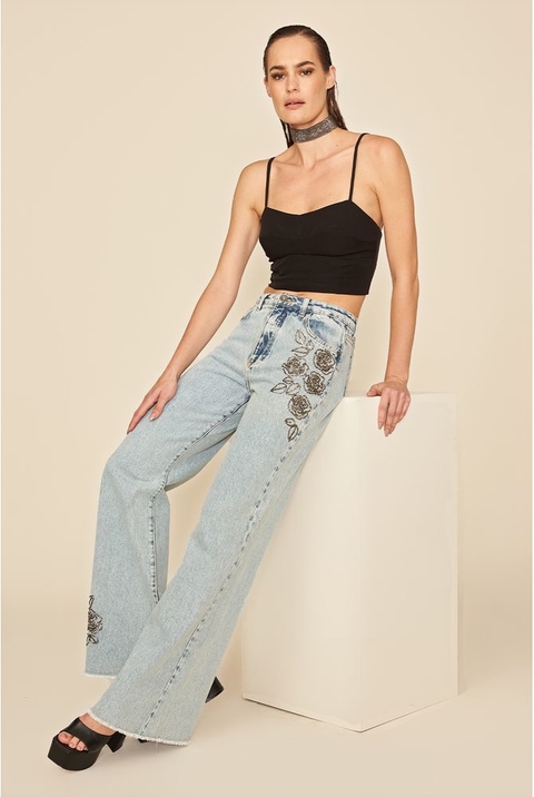 CALÇA WIDE JEANS BORDADA - MY PLACE