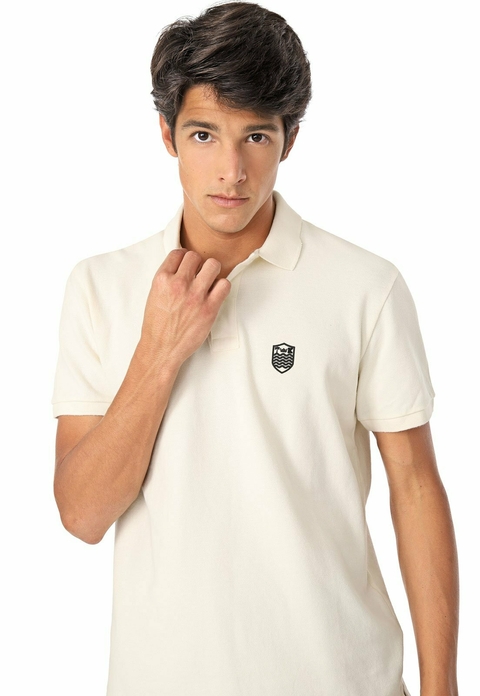 POLO PIQUET SHARP MINI BRASÃO EMBOSSED OFF WHITE OSKLEN MASCULINO