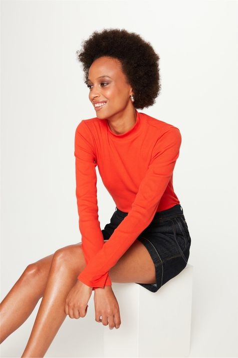 BLUSA BASICA MANGA LONGA DE MALHA LARANJA DAMYLLER FEMININA