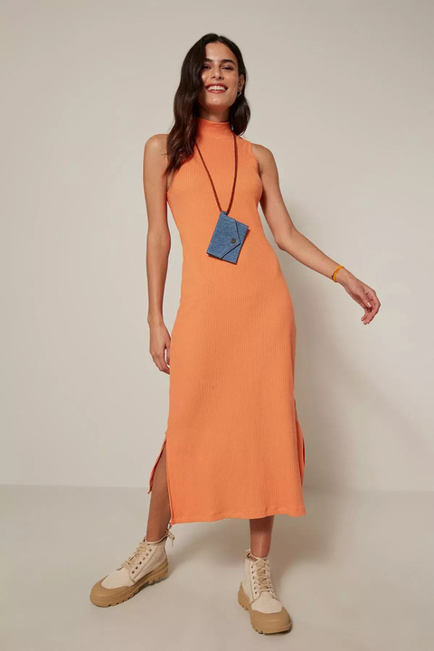 VESTIDO MALHA BASICO MIDI LARANJA FEMININO OH BOY!