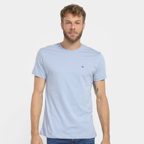 CAMISETA CLÁSSICA DE ALGODÃO AZUL CLARO TOMMY HILFIGER MASCULINA