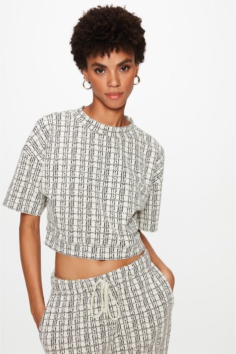 BLUSA JACQUARD XADREZ MANGA CURTA DAMYLLER FEMININA