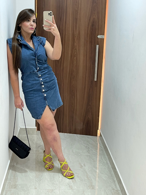 VESTIDO CURTO DECOTE V COM PREGAS JEANS ESCURO MORENA ROSA - comprar online