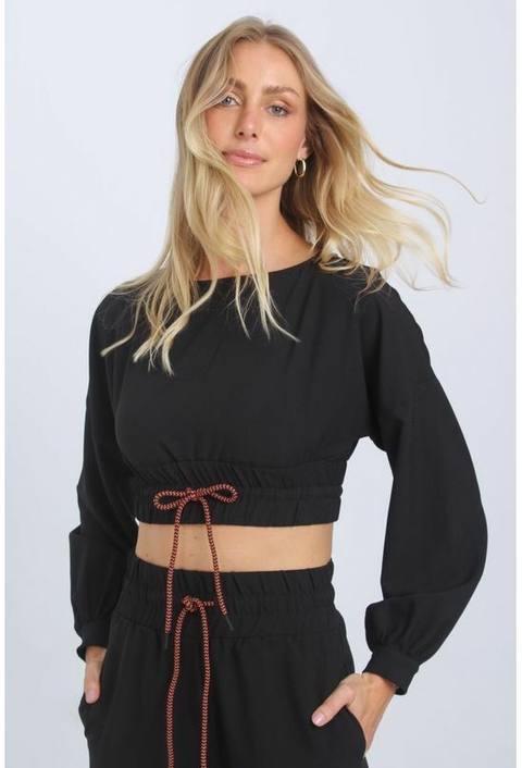 BLUSA MANGA LONGA PRETA JOHN JOHN