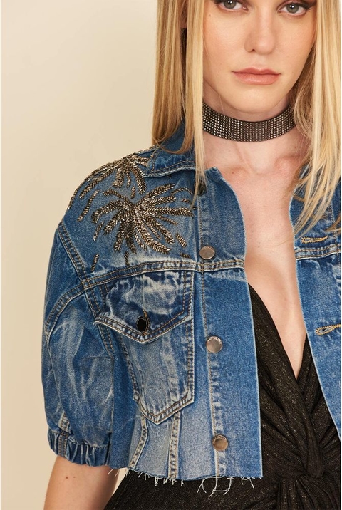 JAQUETA BORDADO EXPLOSÃO JEANS MÉDIO - MY PLACE