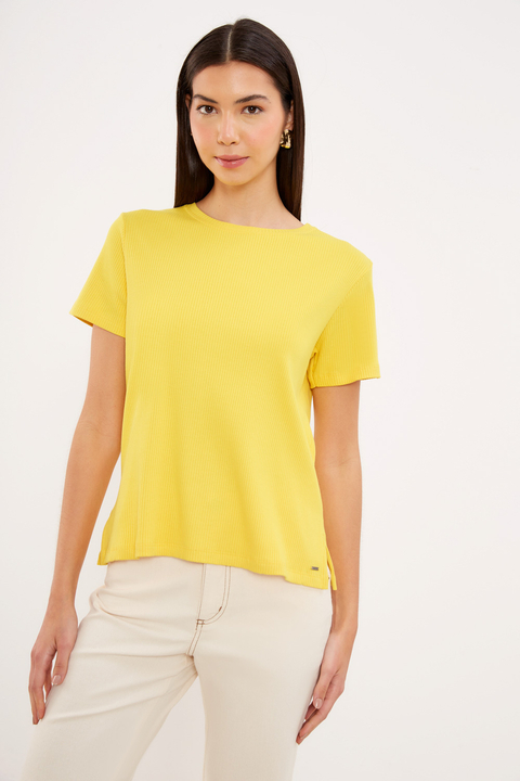 TSHIRT MALHA CANELADA AMARELO FEMININA SACADA