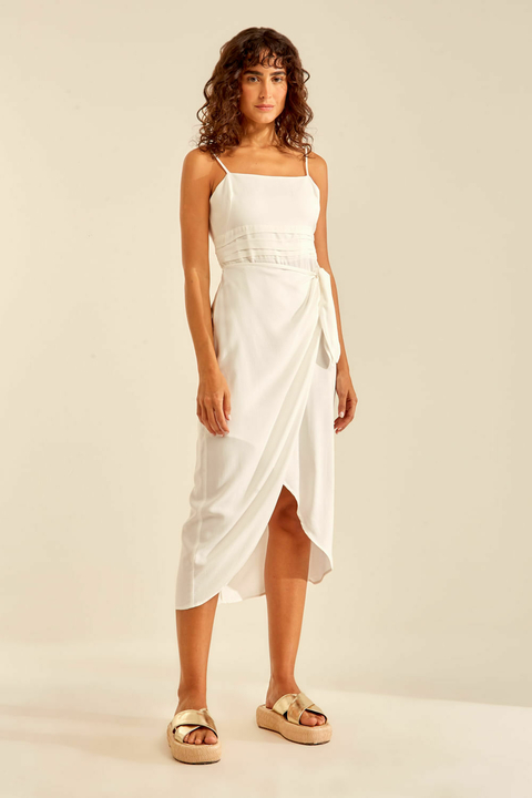 VESTIDO TECIDO FRANZIDO PAREO OFF WHITE FEMININO OH BOY!