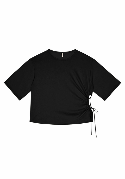 T-SHIRT OVERSIZED COM DETALHE LATERAL PRETA LEZ A LEZ FEMININA