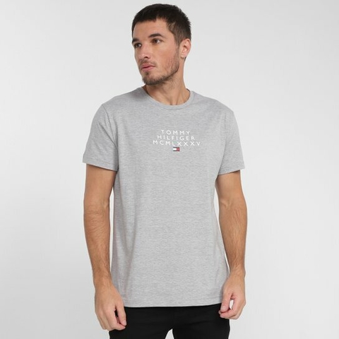 CAMISETA T-SHIRT SMALL CENTRE GRAPHIC CINZA TOMMY HILFIGER MASCULINA