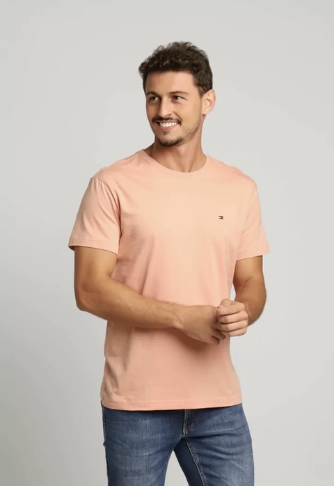 CAMISETA CLÁSSICA DE ALGODÃO ROSA SALMÃO TOMMY HILFIGER MASCULINA