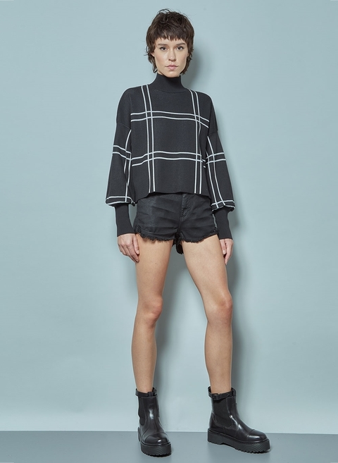 BLUSA CHECK MELAMGE XADREZ PRETA JOHN JOHN