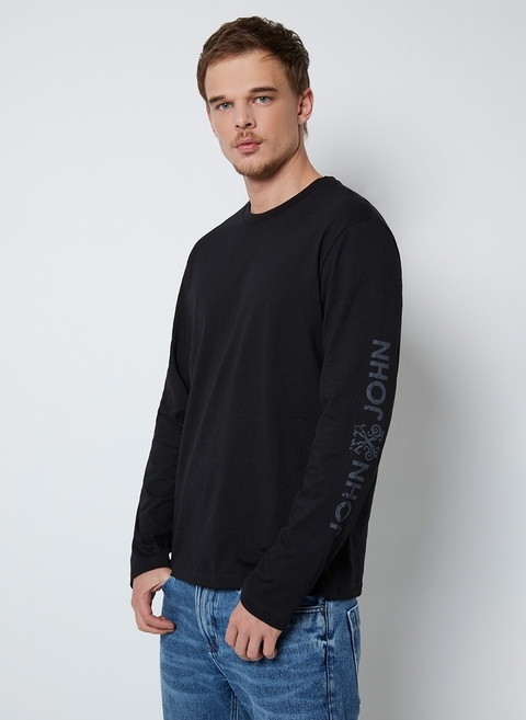 CAMISETA MANGA LONGA REGULAR SLEEVE LOGO PRETA JOHN JOHN MASCULINA