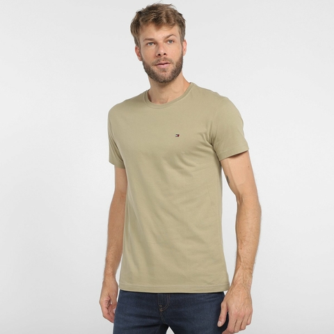 CAMISETA CLÁSSICA DE ALGODÃO BEGE MEDIO TOMMY HILFIGER MASCULINA