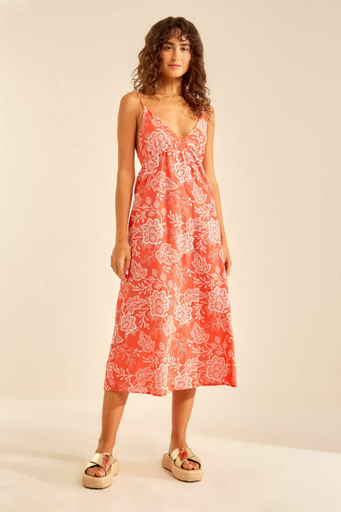 VESTIDO MIDI VOIL BORDADO VERMELHO FEMININO OH BOY!