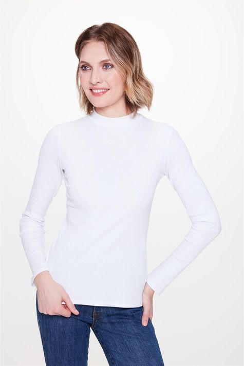 BLUSA BASICA MANGA LONGA DE MALHA BRANCA DAMYLLER FEMININA
