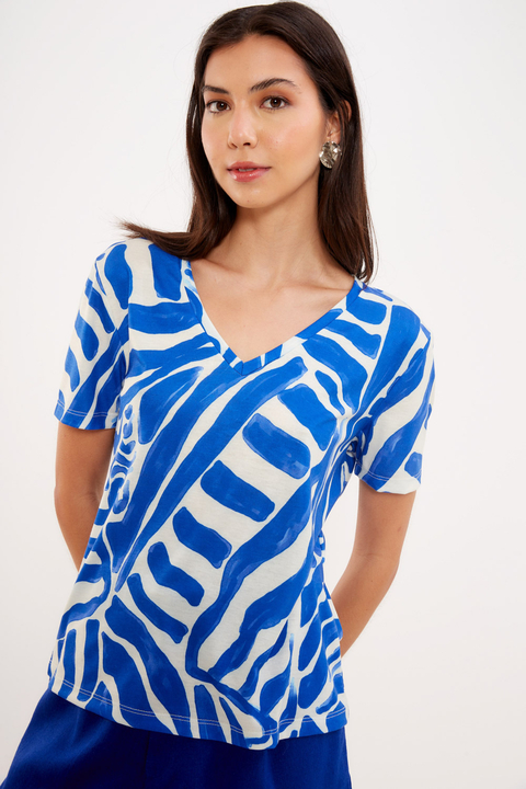 TSHIRT MALHA ESTAMPA LAGUNA AZUL FEMININA SACADA