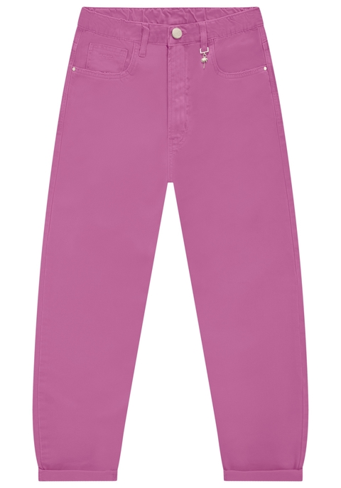 CALÇA SARJA MOM SUPER ALTA COM ELÁSTICO CÓS LEZ A LEZ FEMININA