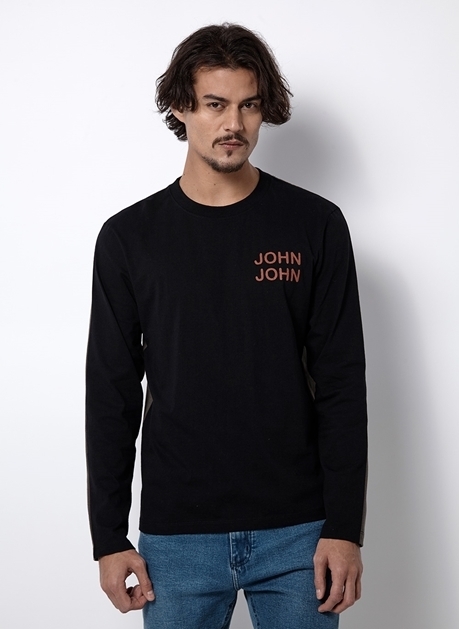 CAMISETA MANGA LONGA CAN YOU PRETO JOHN JOHN MASCULINA