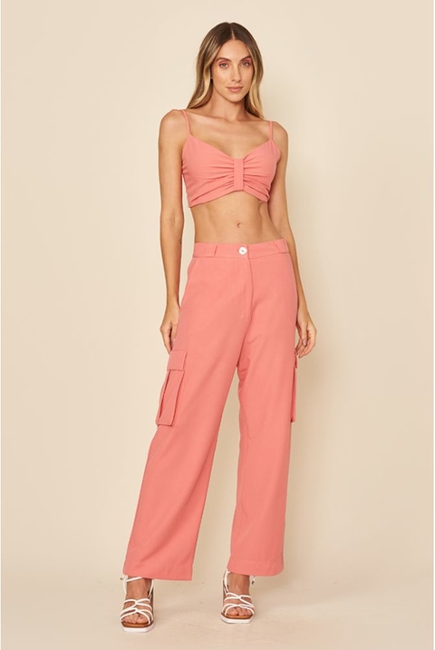 CALÇA CARGO CREPE ROSÉ MY PLACE FEMININA