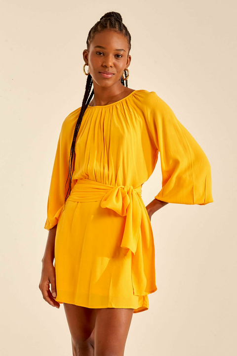 VESTIDO TECIDO VAZADO AMARRACAO LARANJA FEMININO OH BOY!