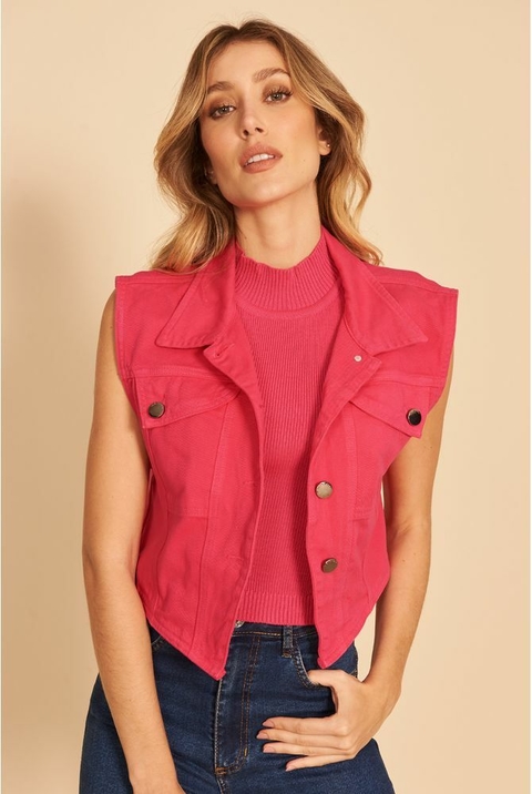 COLETE CURTO COM BOLSOS SARJA FUCSIA MY PLACE FEMININO