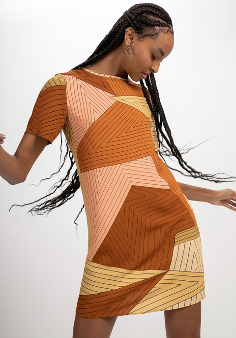 VESTIDO CURTO RETO EM VISCOSE ESTAMPADO LEZ A LEZ FEMININO