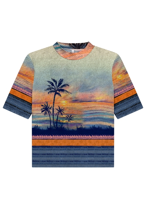 BLUSA MANGA CURTA EM MALHA AVELUDADA ESTAMPADA LEZ A LEZ FEMININA