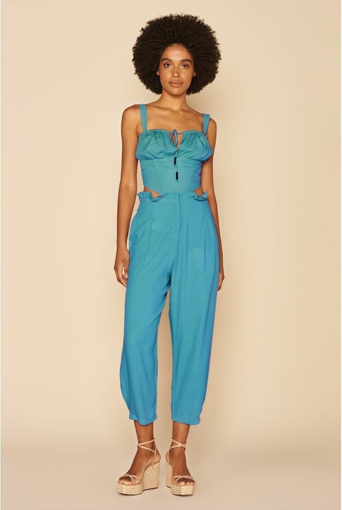 CALÇA BABADO TURQUESA MY PLACE FEMININA