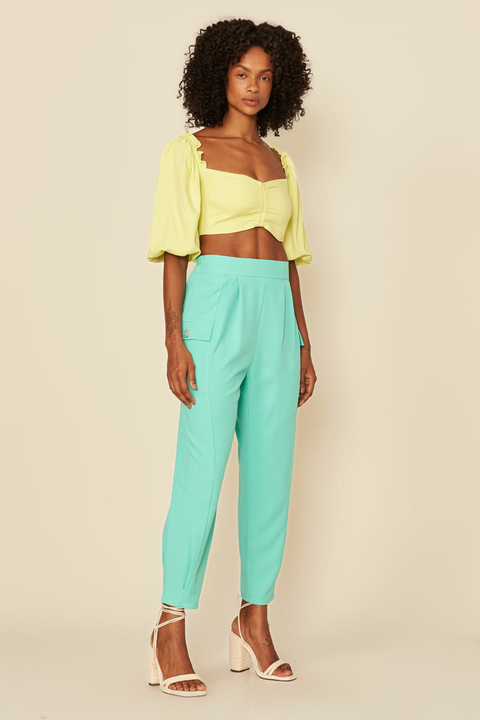 CALÇA CARGO CREPE VERDE AGUÁ MY PLACE FEMININA