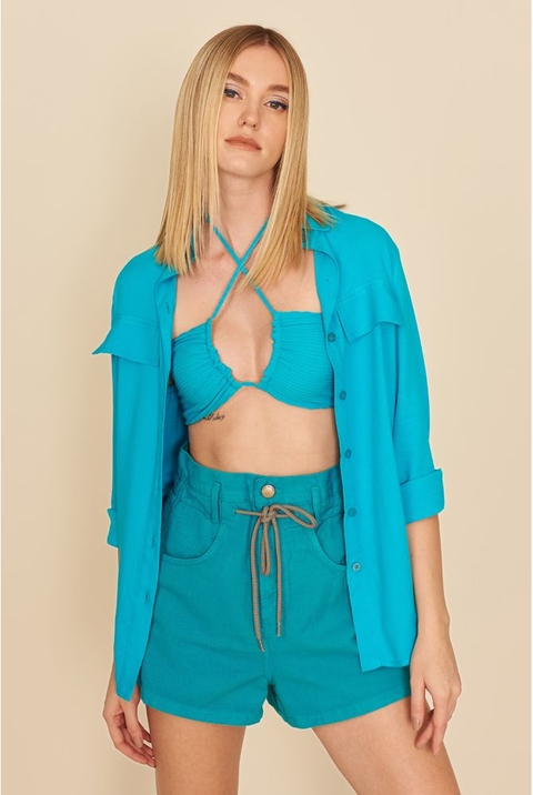 CAMISA CREPE TURQUESA MY PLACE FEMININA