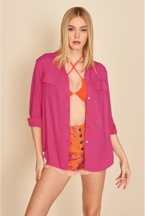 CAMISA CREPE HOT PINK MY PLACE FEMININA
