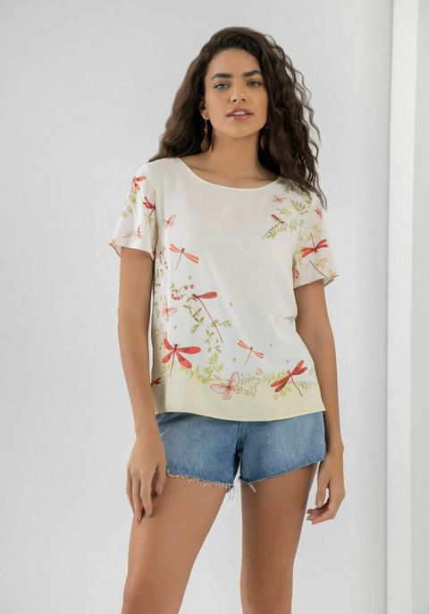 BLUSA MANGA CURTA EM TECIDO PLANO ESTAMPADA LEZ A LEZ FEMININA