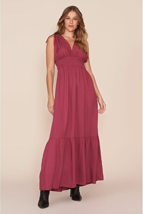 VESTIDO LONGO MAQUINETADO BORDO MY PLACE FEMININO