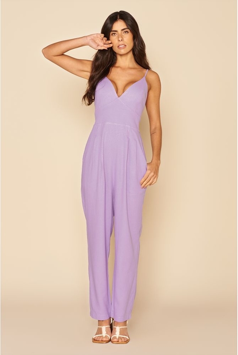 MACACÃO LINHO ALÇA LILÁS MY PLACE FEMININO