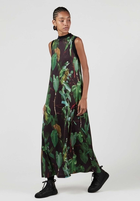 VESTIDO FILO DARK LONGO PRETO/VERDE OSKLEN FEMININA