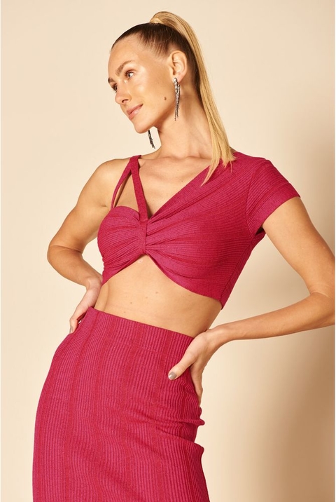 TOP TRICOT ALÇA E MANGA LUREX HOT PINK MY PLACE FEMININO