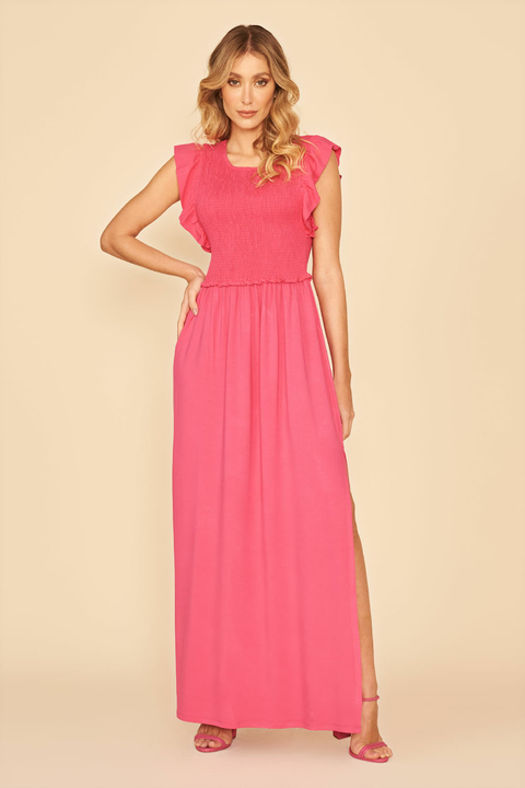 VESTIDO LONGO MIX TECIDO FUCSIA MY PLACE FEMININO
