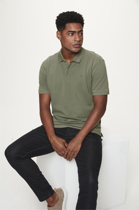 POLO BÁSICA DE MALHA MACIA DAMYLLER VERDE OLIVIA MASCULINA