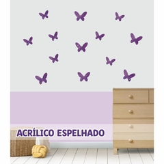 Kit 13 Borboletas em Acrílico Espelhado Lilás - Decoração Parede - Quartos - Brilhante Elegante e Moderno - comprar online