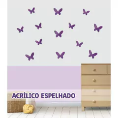 Kit 13 Borboletas em Acrílico Espelhado Lilás - Decoração Parede - Quartos - Brilhante Elegante e Moderno - comprar online