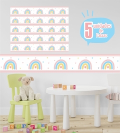 Faixa Adesiva Decorativa Arco Iris Rosa - Adesivo de Parede Infantil - Decoração Quarto de Menina - loja online