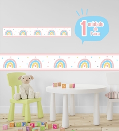 Imagem do Faixa Adesiva Decorativa Arco Iris Rosa - Adesivo de Parede Infantil - Decoração Quarto de Menina