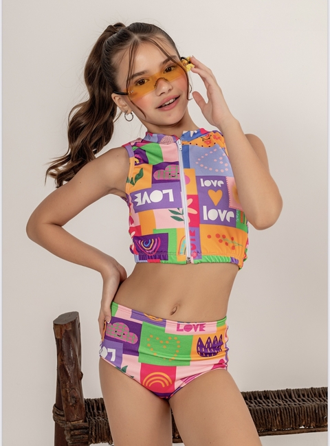 Biquini infantil menina juvenil verão com zíper Colors