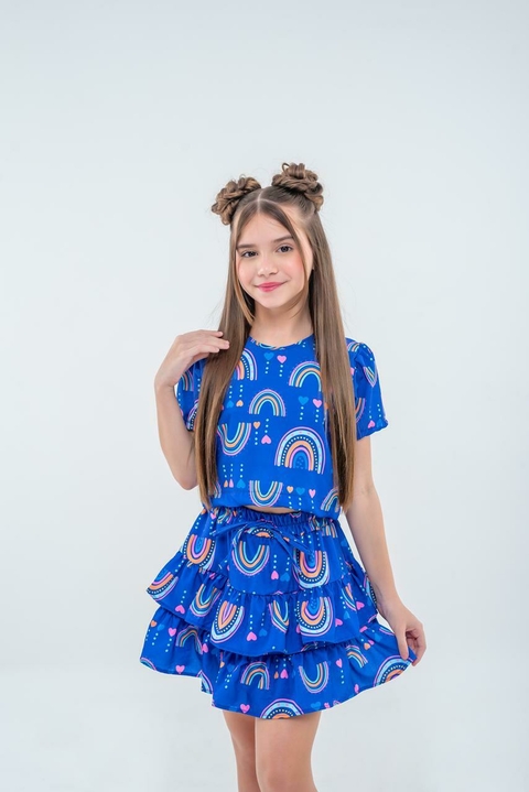 Conjunto infantil menina cropped e saia Helena