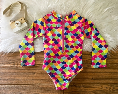 Maiô infantil menina Sereia escama pink