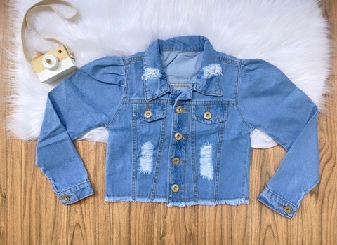 Jaqueta jeans infantil juvenil manga princesa menina Elen