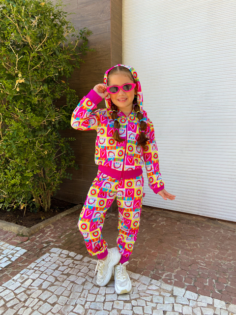 Conjunto infantil moletom capuz faby pink